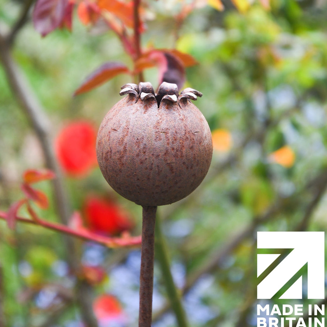 Rusty Metal Poppy Seedhead - Metal Garden Flower Sculpture - Garden Decor
