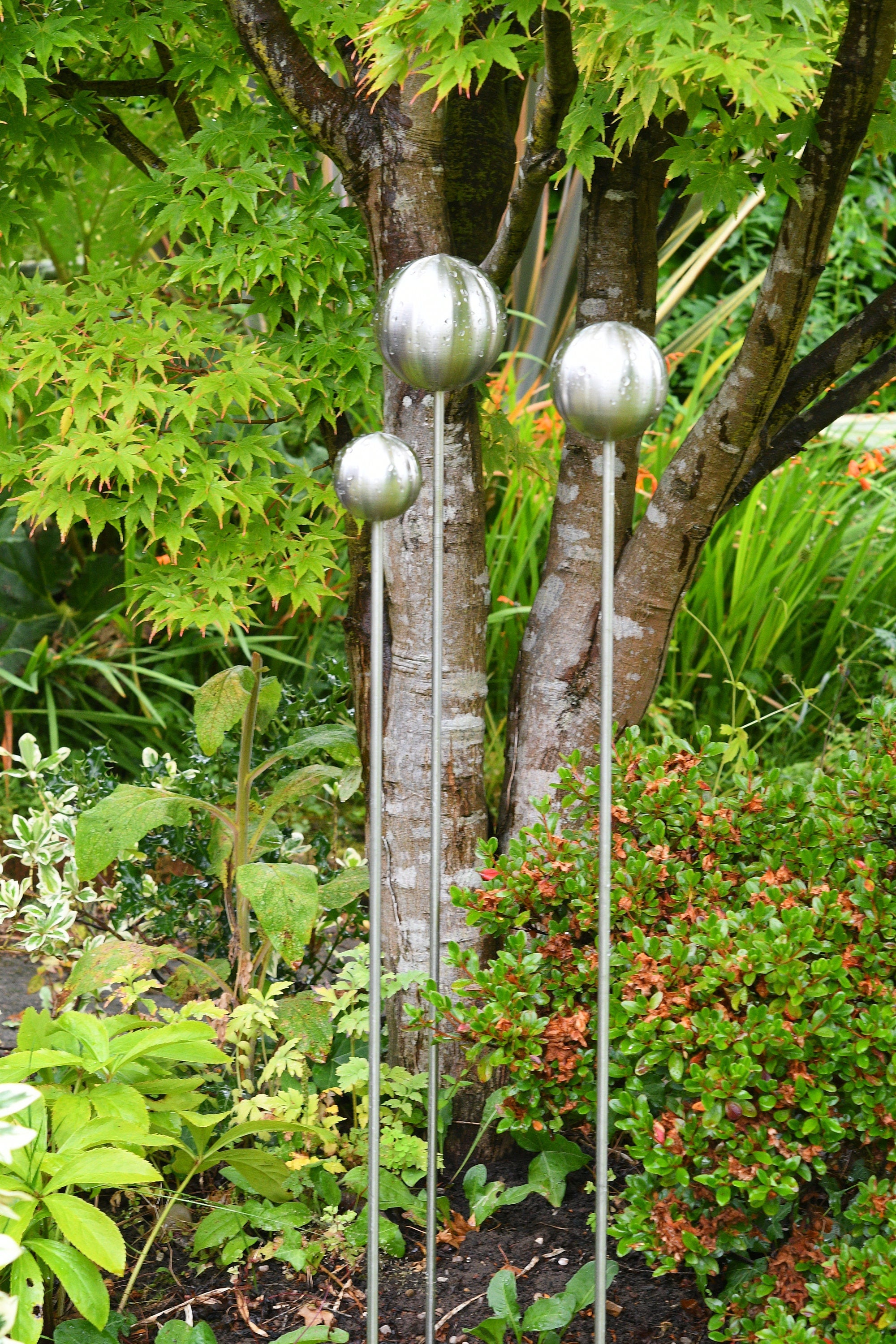 Stainless Steel Plant Stake | Silver Garden Sculpture | Silver Garden Balls | Silver Ornament.