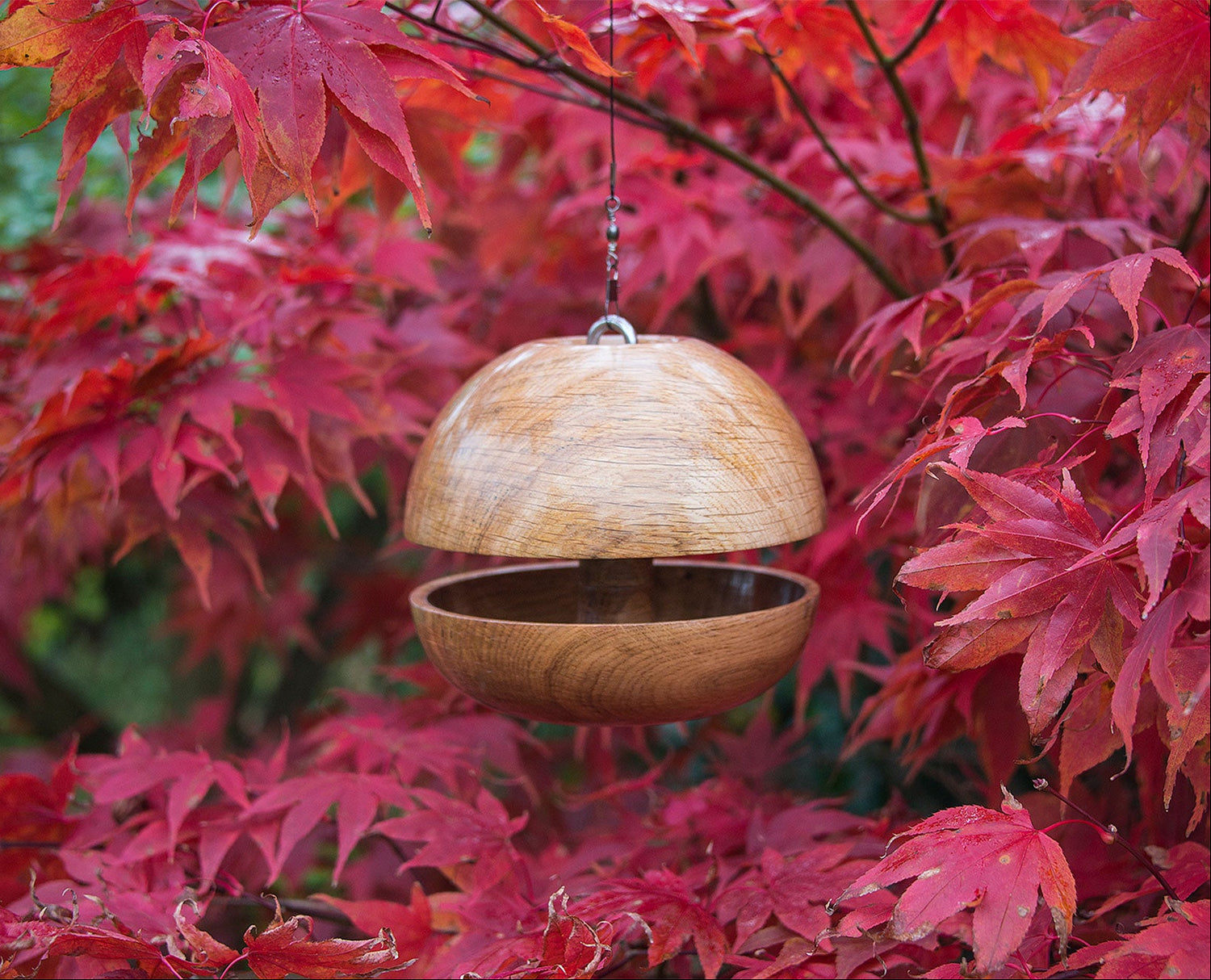 wooden hanging bird feeder