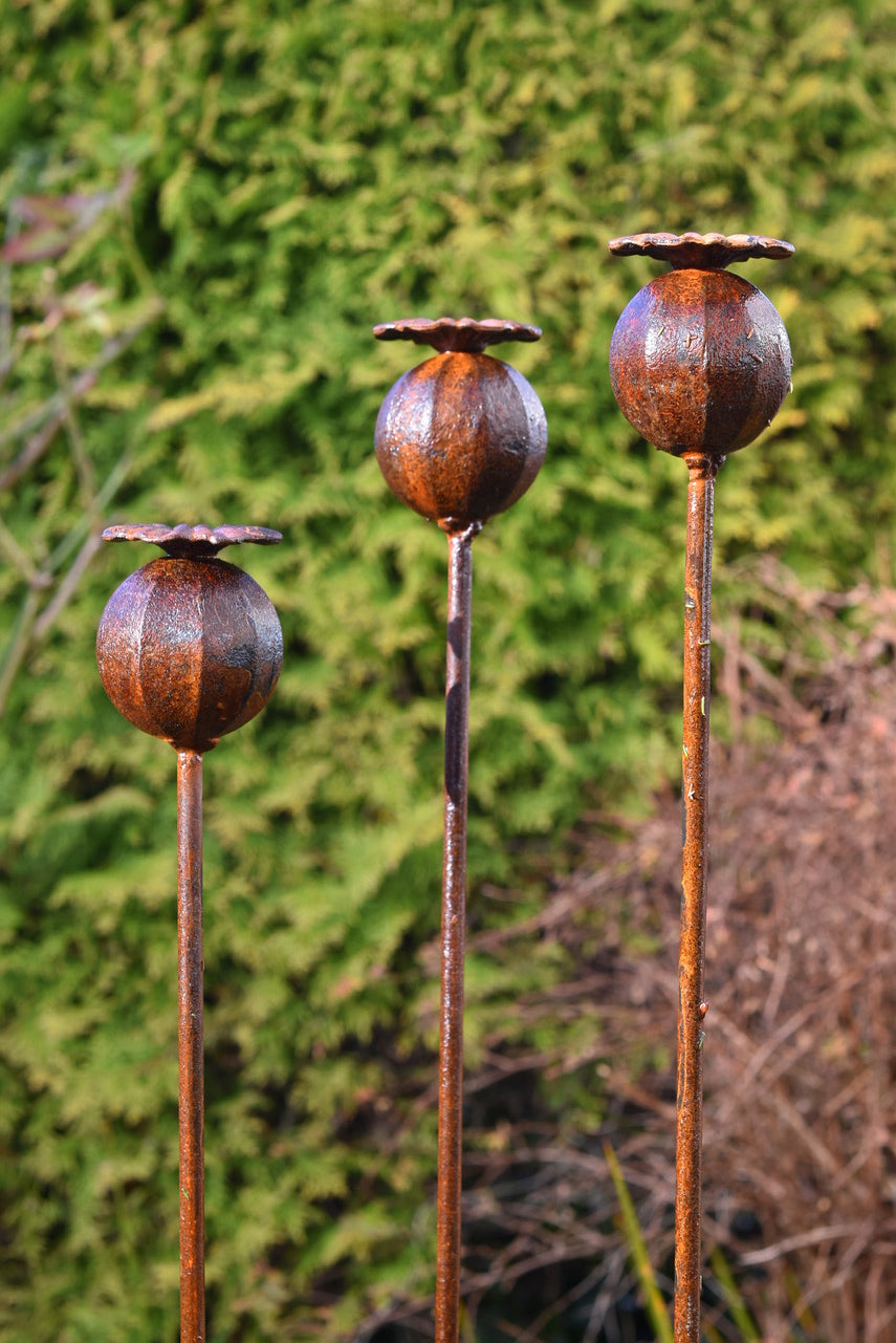 metal poppy seed head garden stakes Metal Poppy Seedhead Ornament – savageworksuk
