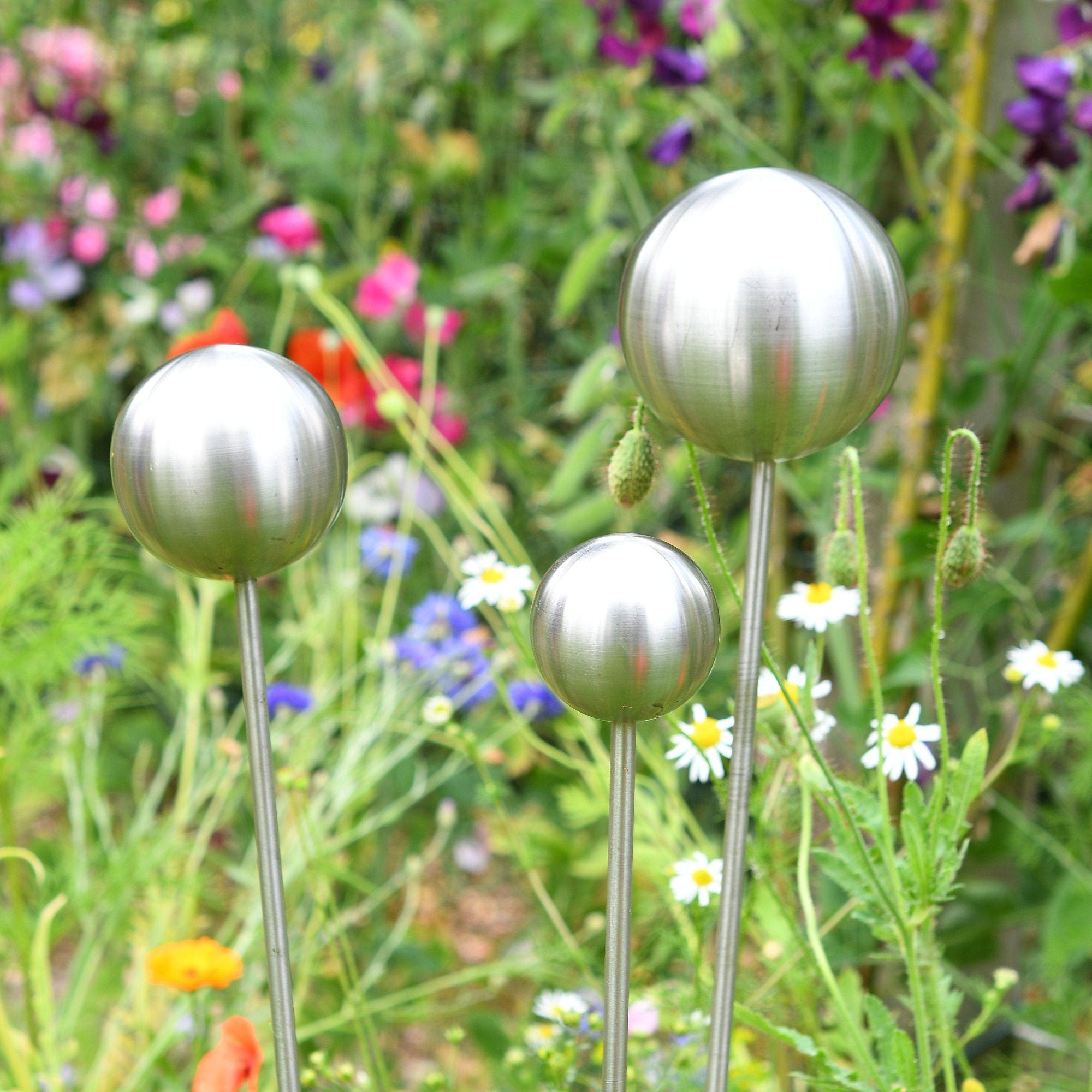 Stainless Steel Plant Stake | Silver Garden Sculpture | Silver Garden Balls | Silver Ornament.