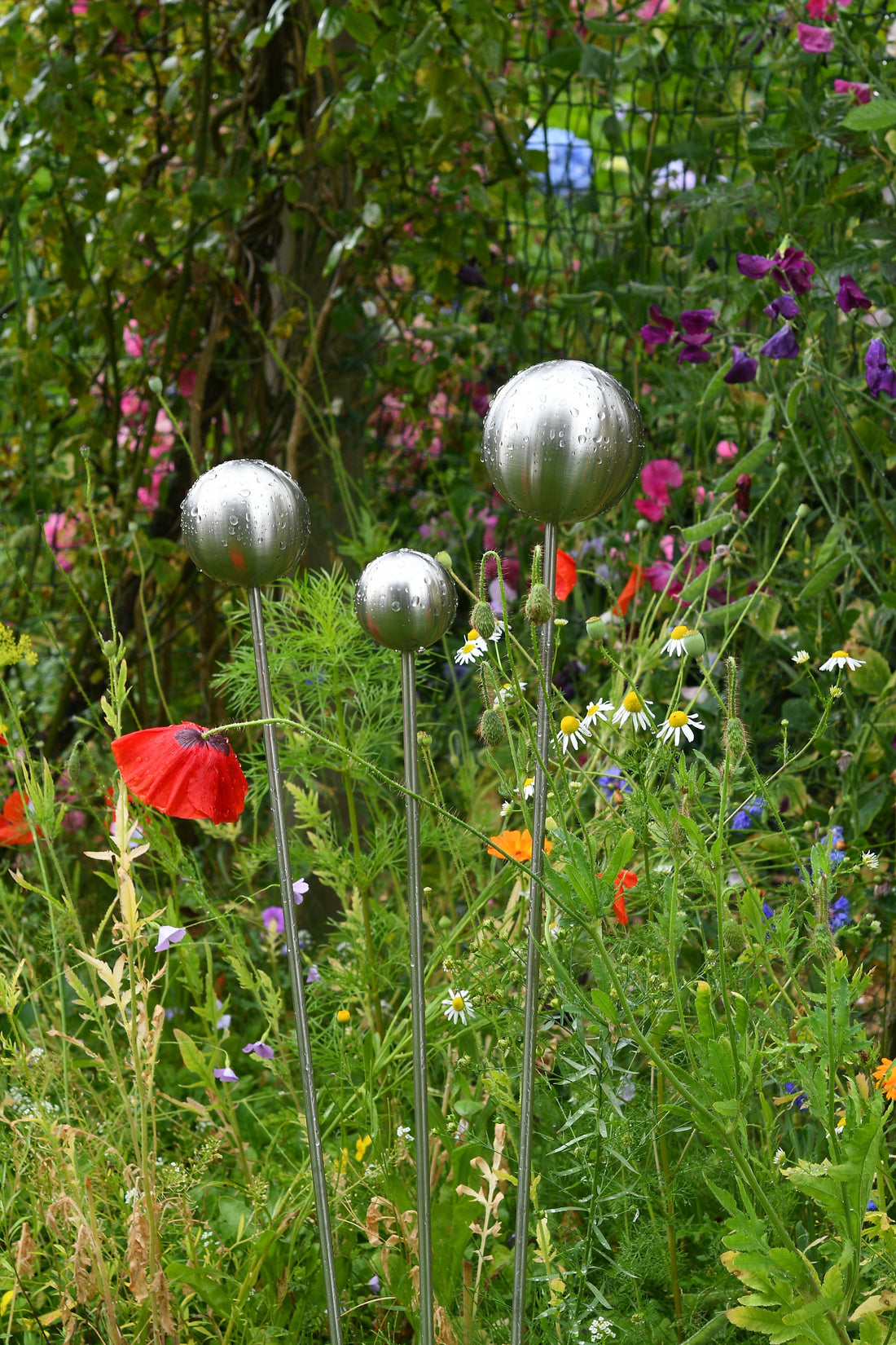 Stainless Steel Plant Stake | Silver Garden Sculpture | Silver Garden Balls | Silver Ornament.