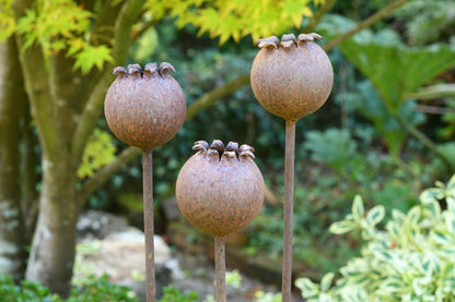 Rusty Metal Poppy Seedhead - Metal Garden Flower Sculpture - Garden Decor